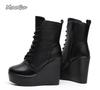 2026 Damskie Czarne Koturny Platforma Botki na Kostkę Zamek Boczny Gruba Obcas Botas Wiosna Jesień Moda Damskie Buty Rozmiar 33-43 Botines