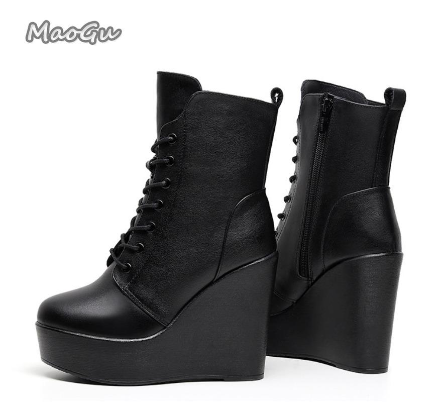 2026 Damskie Czarne Koturny Platforma Botki na Kostkę Zamek Boczny Gruba Obcas Botas Wiosna Jesień Moda Damskie Buty Rozmiar 33-43 Botines