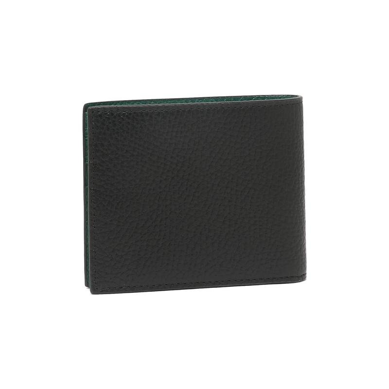 Gucci Silver Label Logo Pebbled Short Folding Leather Wallet Regular Men's Black/Green
