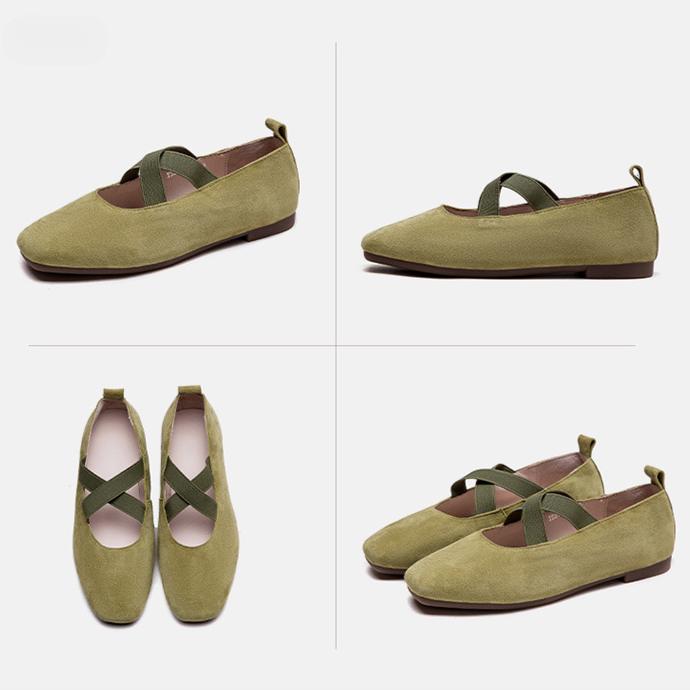 Johnature Cross Strap Square Toe Solid Color Flat Casual Comfortable Soft Sole Women's Slip-on Shoes