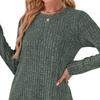 Women Long Sleeve Knit Tops Casual Solid Color Striped Blouse with Side Pocket