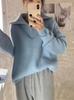 Autumn Loose Solid Color Half-Zip Knit Sweater with Turn-Down Collar for Women