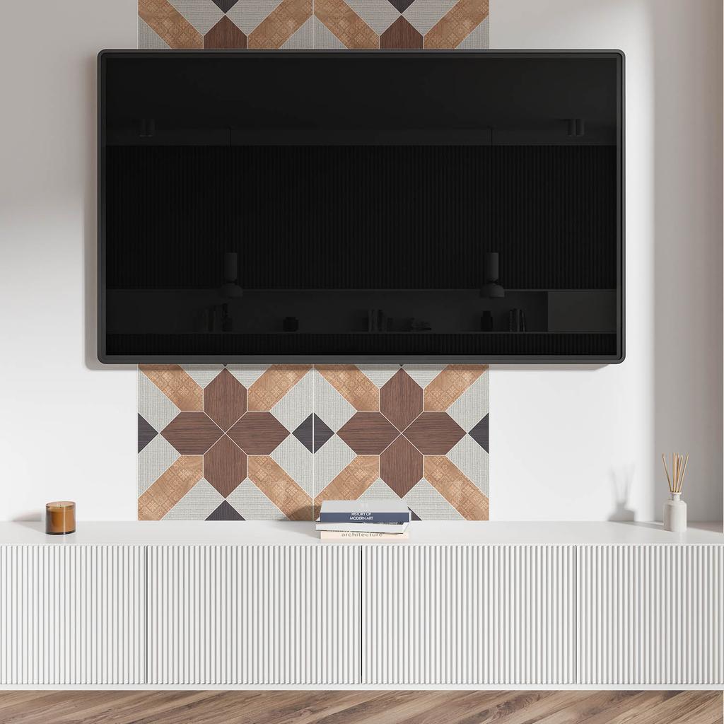 Pack of Self-Adhesive PVC Tiles Geometric Pattern with Motif 4x50x50 Cm