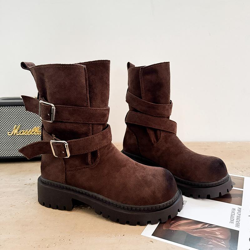 

Color-rubbing retro wasteland wind big-headed Martin boots women s 2025 autumn and winter new British style thick-soled heightening versatile short 35 коричневый