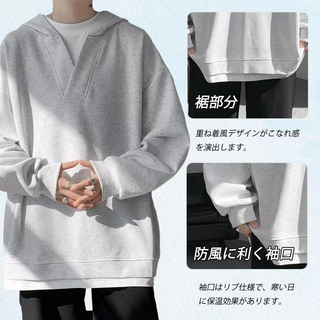 Bligo Fall Layered Plus Sizes Loose Long Casual Drop Round Solid Perfect for Light Men's V-Neck Hoodie, Look, Available, Simple, Popular, Fit,