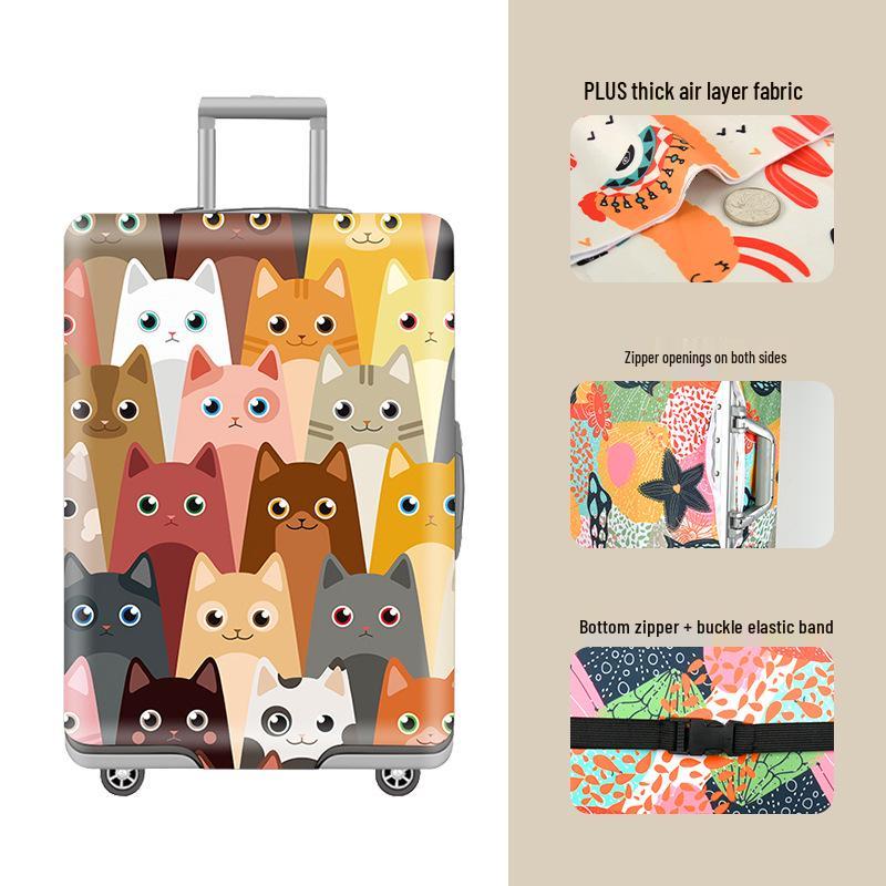 Elastic Zippered Travel Suitcase Protective Cover - Durable, Printed, and Wear-Resistant