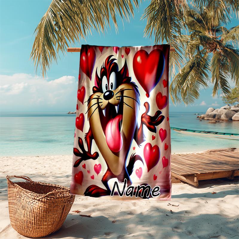 Personalized customized proof beach towel with Taz-Mania pattern - soft, absorbent,quick-drying,perfect swimming,camping&bathing