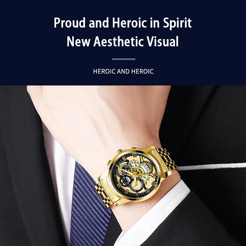 UTHAI BK140 Fashionable Man watch waterproof calendar night light steel strip men's watch sports clock gift watches for man