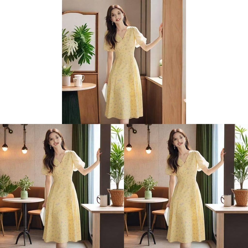 Vintage Floral Knit Dress With Vneck And Short Sleeves For Women Spring 2025