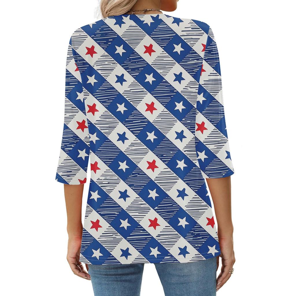 Women's Fashion Casual Round Neck Printed 3/4 T-shirt Top