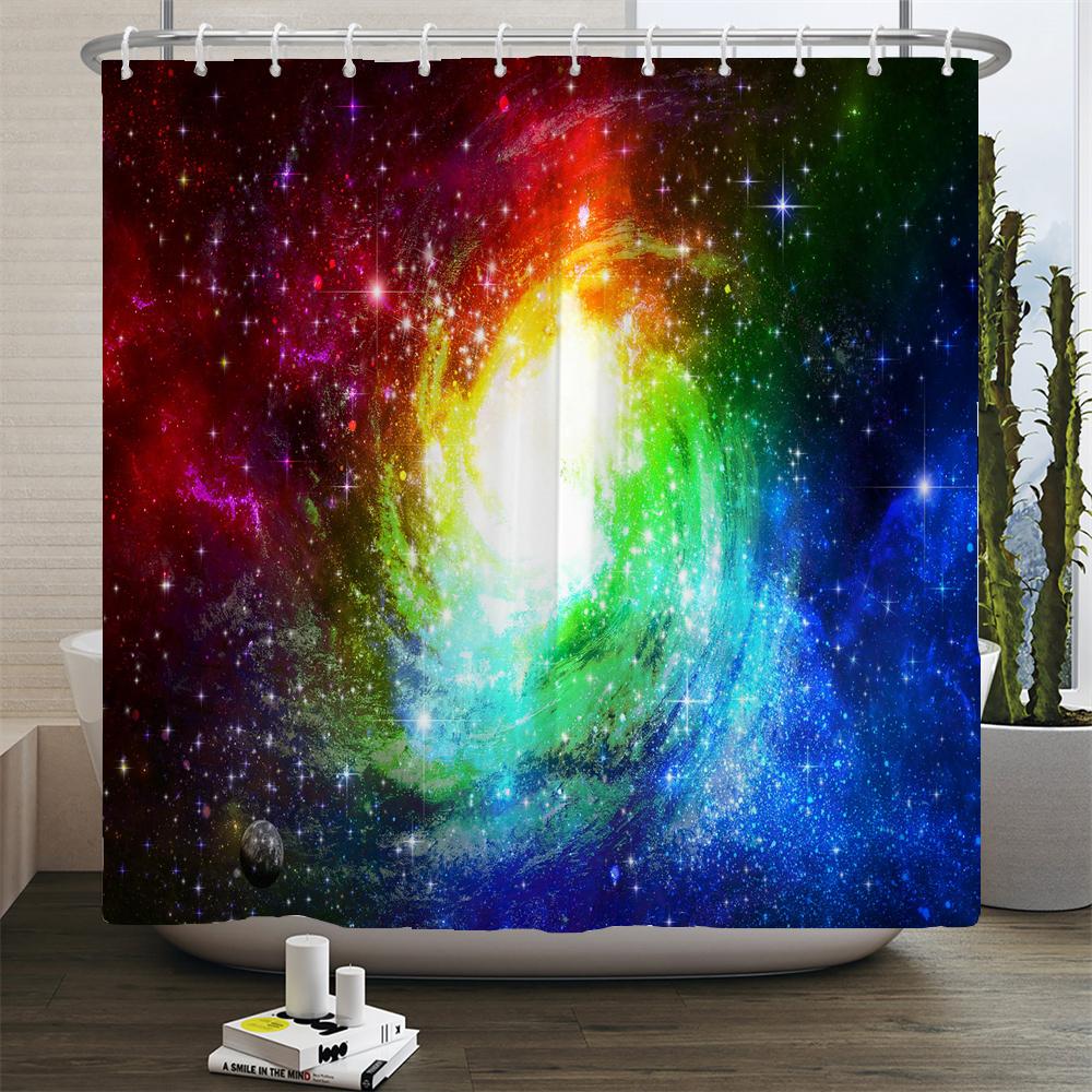 Full Moon Shower Curtain Ocean Landscape Starry Sky Waterproof Fabric Shower Curtains Bathroom Accessories Curtain With Hooks
