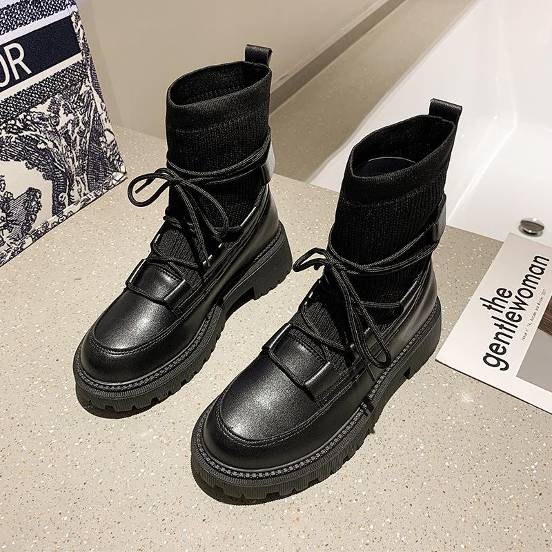 

Женские короткие плюшевые ботильоны осень-зима новые модные однотонные удобные ботинки на платформе женские эластичные носки Botas Mujer 35 чёрный