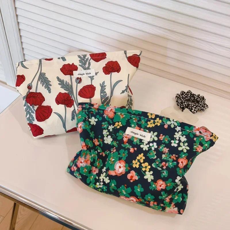 Cotton Ladies Travel Storage Lipstick Bag Retro Flower Women's Cosmetic Bags Cute Design Girls Pencil Case Makeup Bag Handbags
