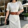 Stylish Waist Corset for Date Parties Women's Faux Leather Belt, Wide Elastic Waistband with Metal Trendy Accessory Dresses Buckle, No-Hole