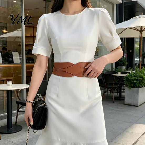 Stylish Waist Corset for Date Parties Women's Faux Leather Belt, Wide Elastic Waistband with Metal Trendy Accessory Dresses Buckle, No-Hole