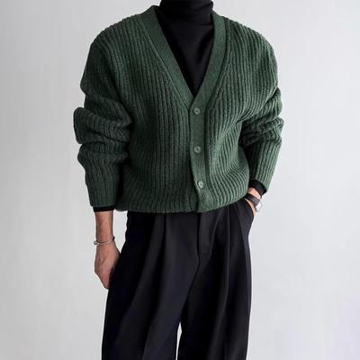 2026 Japanese Retro V-neck Knit Cardigan: Spring/Autumn Artistic Loose Sweater for Men