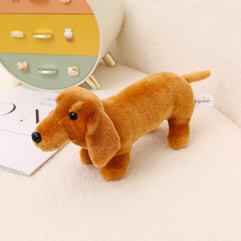 25cm Lifelike Black & Tan Dachshund Dog Plush Toy Soft Stuffed Animal Realistic Wiener Dog Gift for Kids