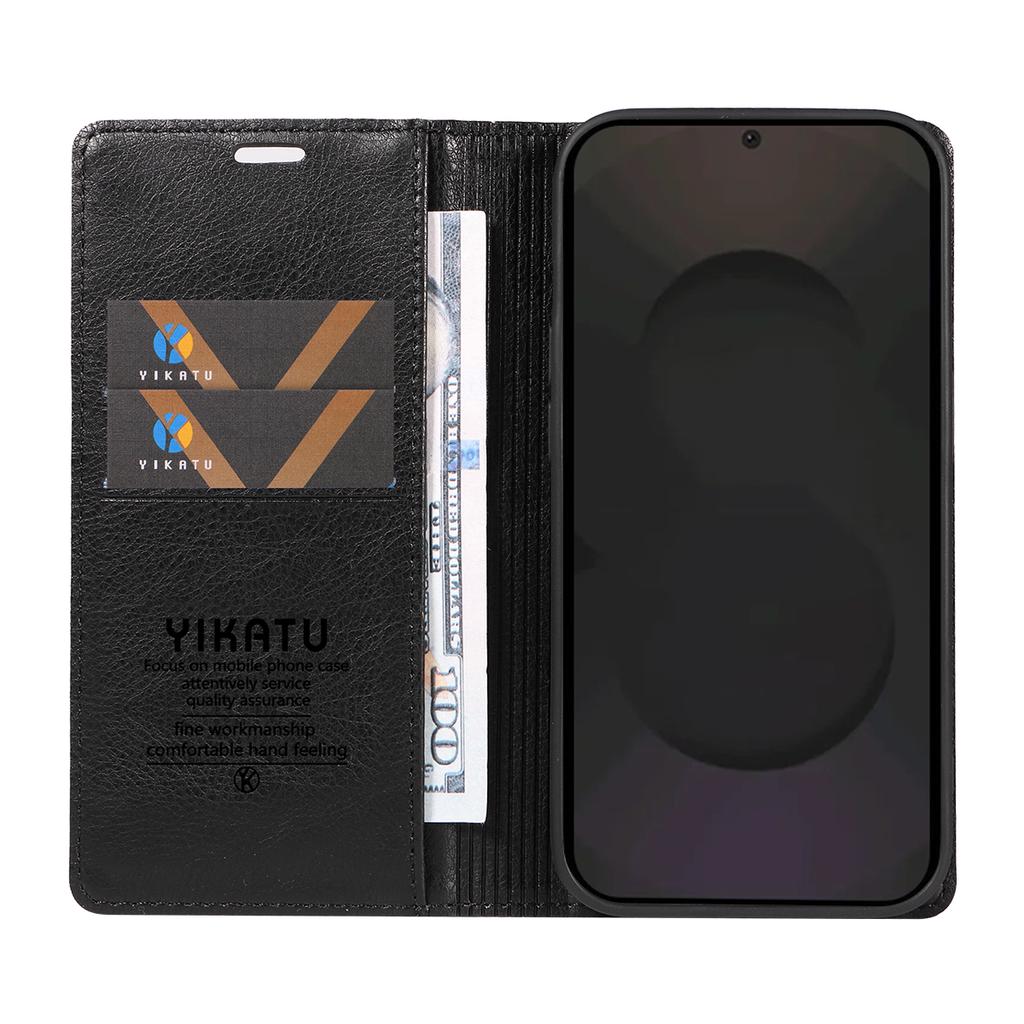 For Samsung Galaxy S25 FE Wallet Case YIKATU YK-006 Magnetic Closure Leather Phone Cover Litchi Texture