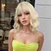 Short Wavy Blonde Bob Wig with Bangs for Women Synthetic Hair Daily Party Halloween