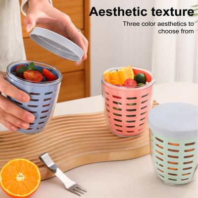 Portable Salad Cup with Fork Food Grade Draining Fruit Cup Leak-proof Snack Tumbler for Picnic Camping