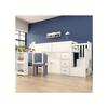 White Loft Bed for Child with Pull-out Desk and Side Storage, Mattress Not Included, 90*200