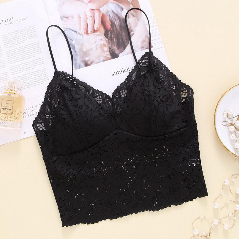 

Летний новый верхний наряд бюстгальтер на бретелях с треугольными мягкими чашечками вязаное мягкое кружево без косточек удобное сексуальное нижнее белье S(70ABC) чёрный