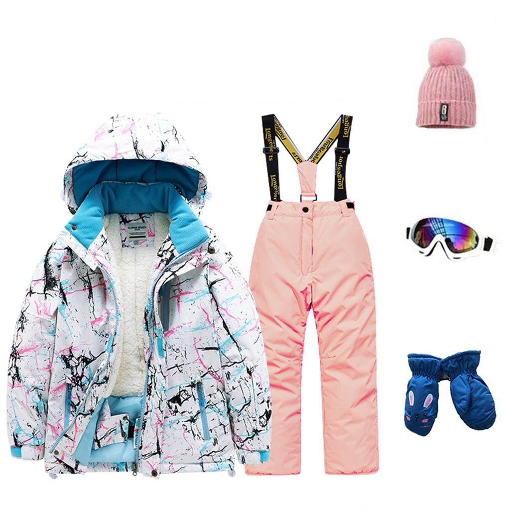 Children's Fashion Skiwear Set Boys' And Girls' Thickened Waterproof Thermal Ski Suit Five-Piece Outfit With Jacket And Trousers
