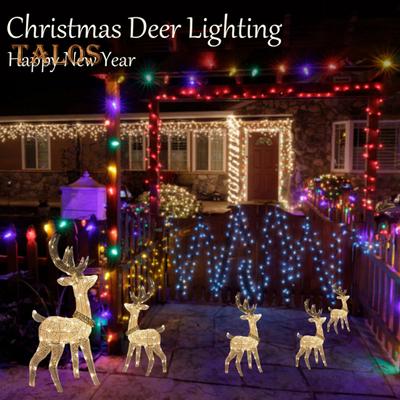 Christmas Lighted Reindeer Decorations Glowing Plastic Deer Ornaments with LED Lights for Indoor Outdoor Holiday Display