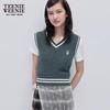 Teenie Weenie Women's Textured Stripe Color Block V-Neck Knitted Vest