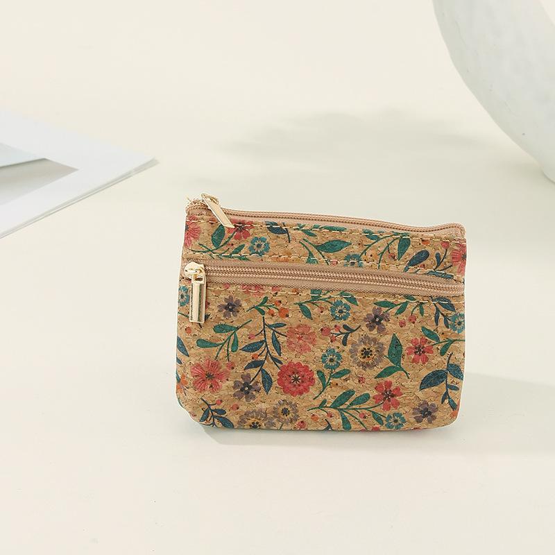 Fashion Cork Coin Purse Ethnic Style Double Layer Zipper Money Bag Luxury Retro Clutch Pocket Wallets
