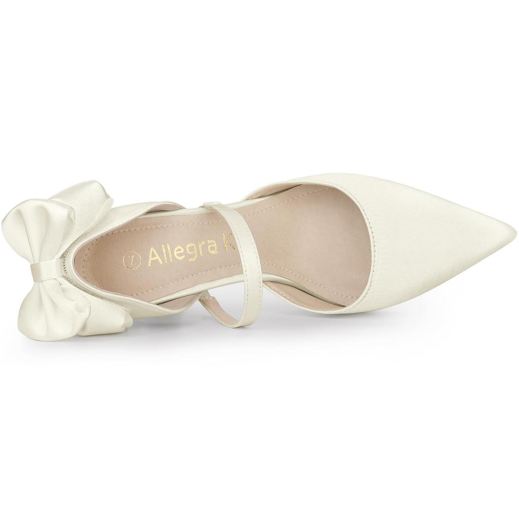 Allegra K Escarpins à talons aiguilles à bout pointu décorés d'un nœud pour femme, Blanc, Taille 24.0 cm