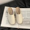 Fashion Comemore Retro Square Head Baotou Half Slippers Female Spring Summer Outside Wear Soft Leather Casual Solid Flat Mules Slides