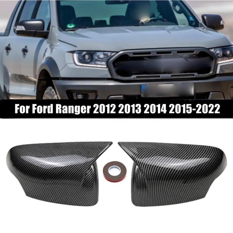 For Ford Ranger T6 Raptor Wildtrak 2012- ABS Car Rearview Side Mirror Cover Wing Cap Exterior Door Trim Adhesive Sticker