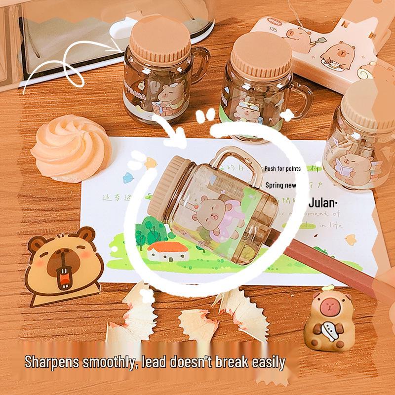 Cute Capybara Milk Tea Cup Pencil Sharpener - Mini Rotary, Single Hole, for Kids