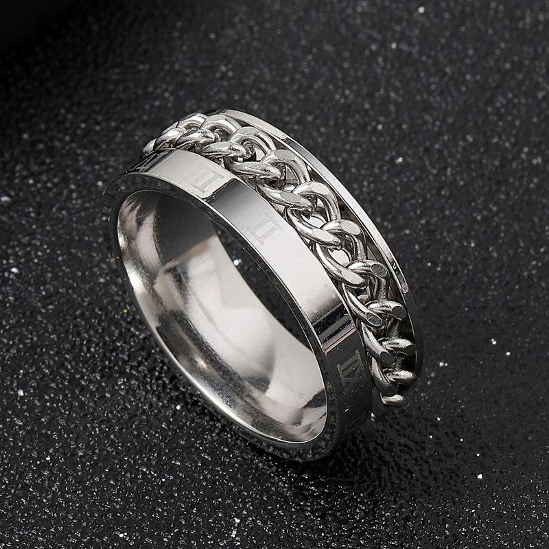 Hot Selling Atmospheric Roman Character Rotatable Chain Stripe Ring