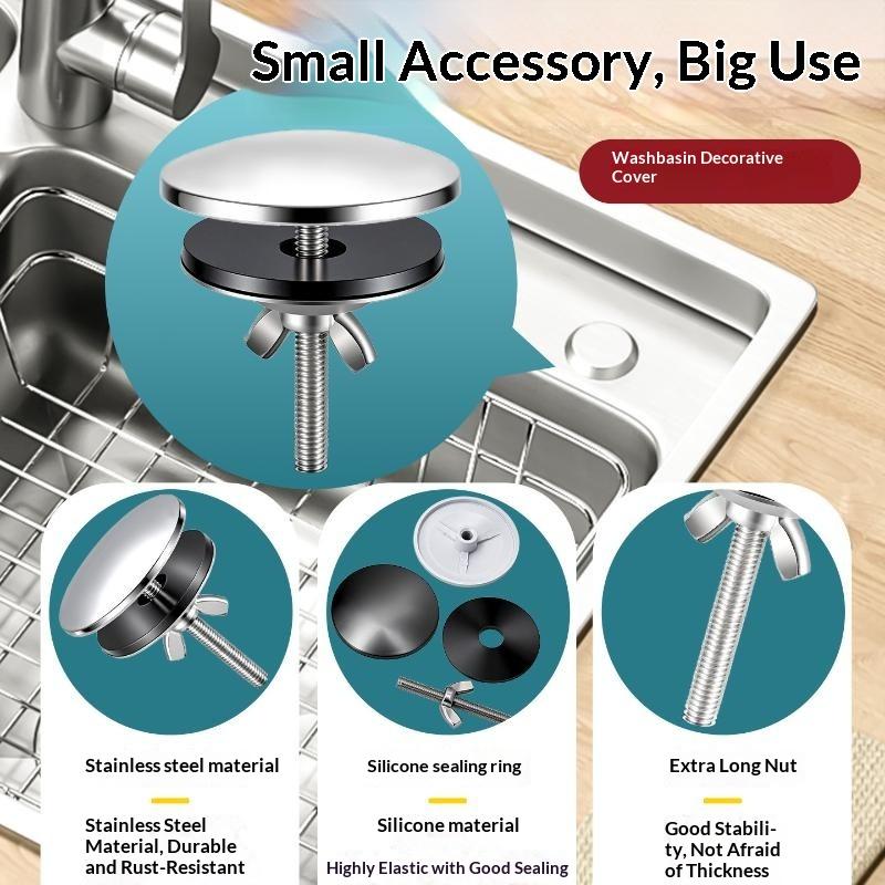 Stainless Steel Sink Hole Seal Kitchen Accessory Black Silver M6 Faucet Hole Cover Easy to Install for Kitchen Sink Quick Repair