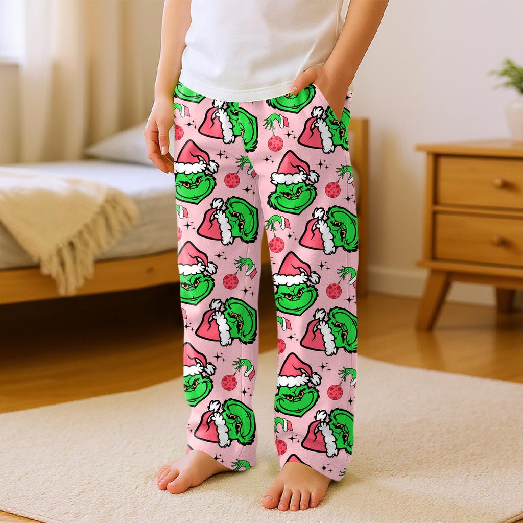 Children's Versatile Christmas  Print Pocket Plush Casual Pants Pajama Pants Home Pants