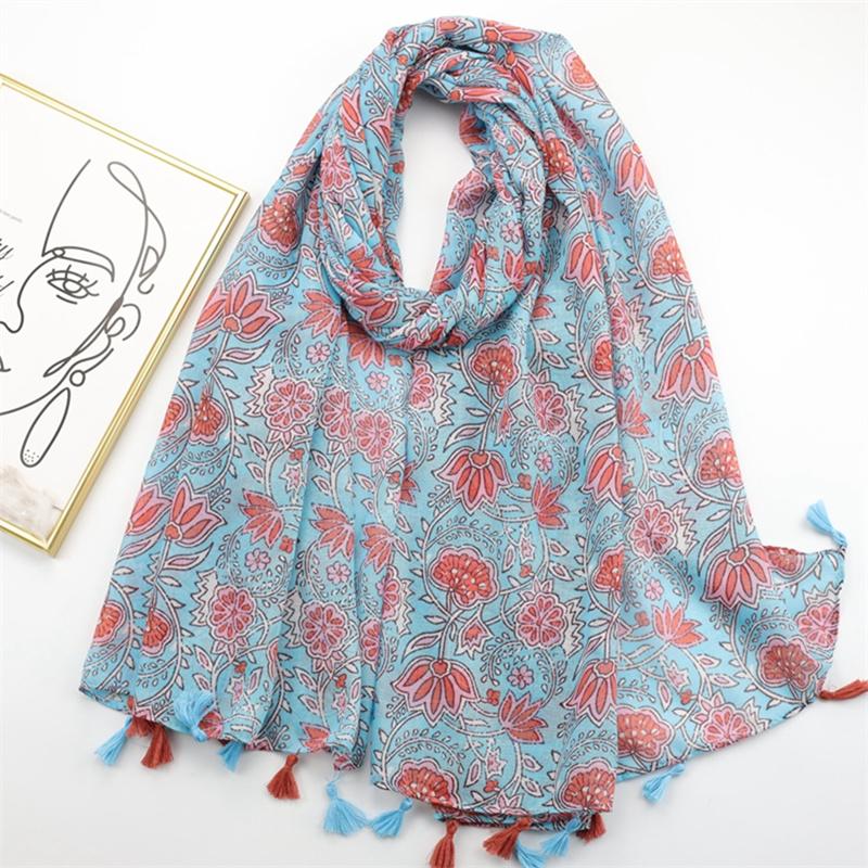 Autumn Fashion Ink Painting Floral Tassel Viscose Shawl Scarf Lady High Quality Wrap Pashmina Stole Bufandas Muslim Hijab Sjaal