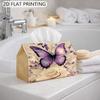2D Flat, 1 Purple Butterfly and Rose Tissue Box Cover, Elegant Purple Butterfly with White Rose Tissue Box, Romantic Floral Themed Tissue Box Cover, S