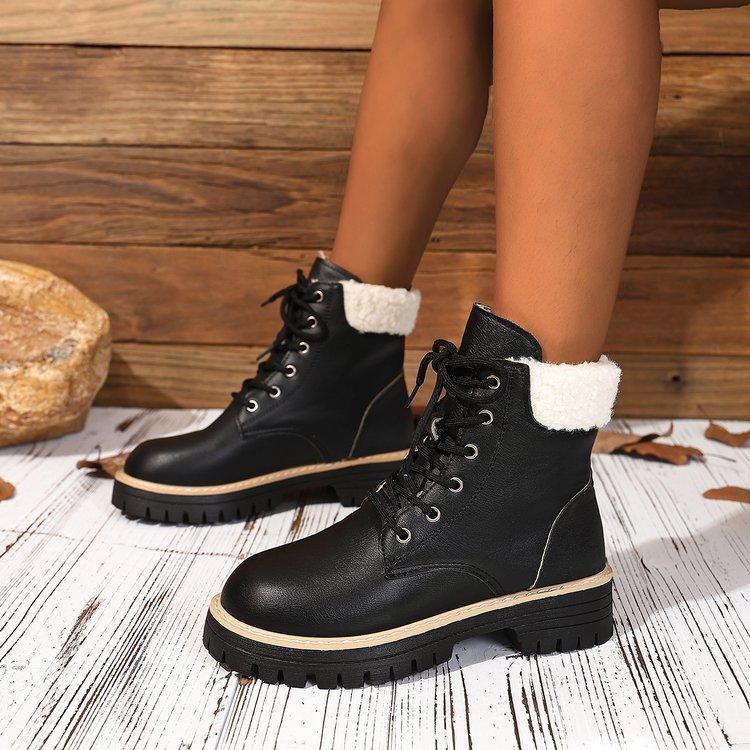 Women's Large Size Soft Sole Fur Mouth Winter Warm Fur One Snow Boots Padded Lined Ankle Boots Non-Slip Hiking Casual Sports Cotton Boots Martin Boots