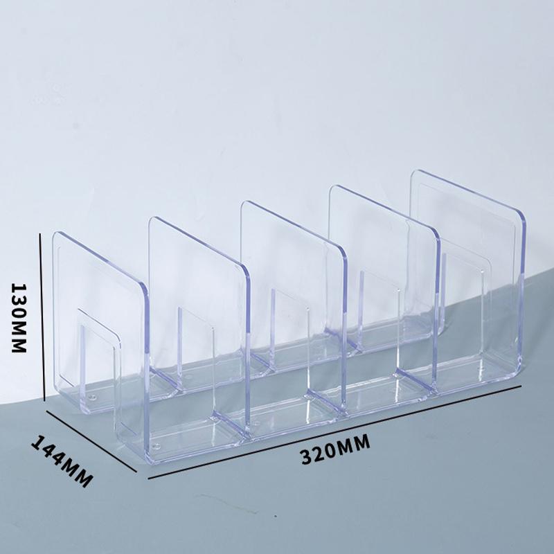 4 Grid Clear Acrylic Bookend Desktop Organizer for Books, Magazines, Space Saving Modern Design Home Office Study Library Shelf