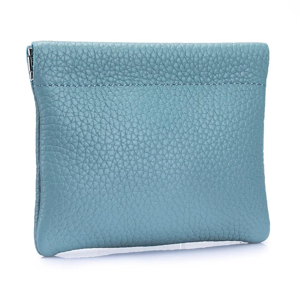 Mini Coin Purse Genuine Leather Small Coin Wallet Pebble Pattern Leather Squeeze Coin Purse Pouch Change Holder for Men & Women