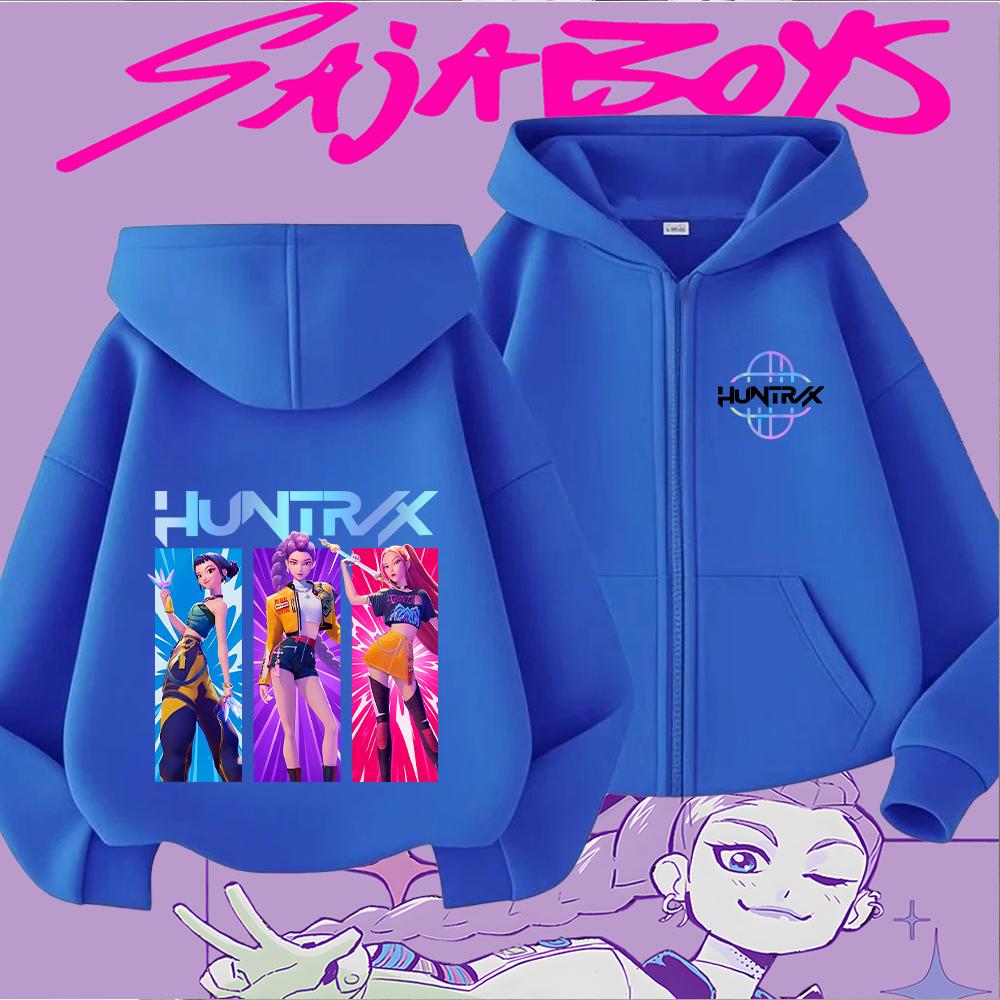 Huntrix Girls Zoey Rumi Mira Cartoon Print Kids' Zipper Hoodie Casual Long Sleeve Sweatshirt for Children