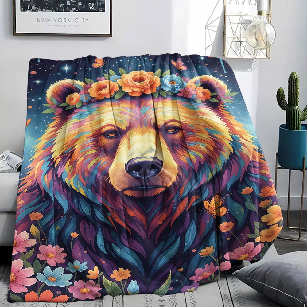 1Pc Liquidpaintanimals Print Flannel Blanket, High Quality Comfortable for All Seasons, Home Decor, Warmth and Comfort, Perfect for Christmas Gifts