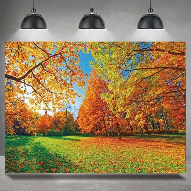 

2D Bright Autumn Backdrop, Fall Forest Maple Trees Background for Outdoor Themed Events 47.2x31.5inch/120*80cm