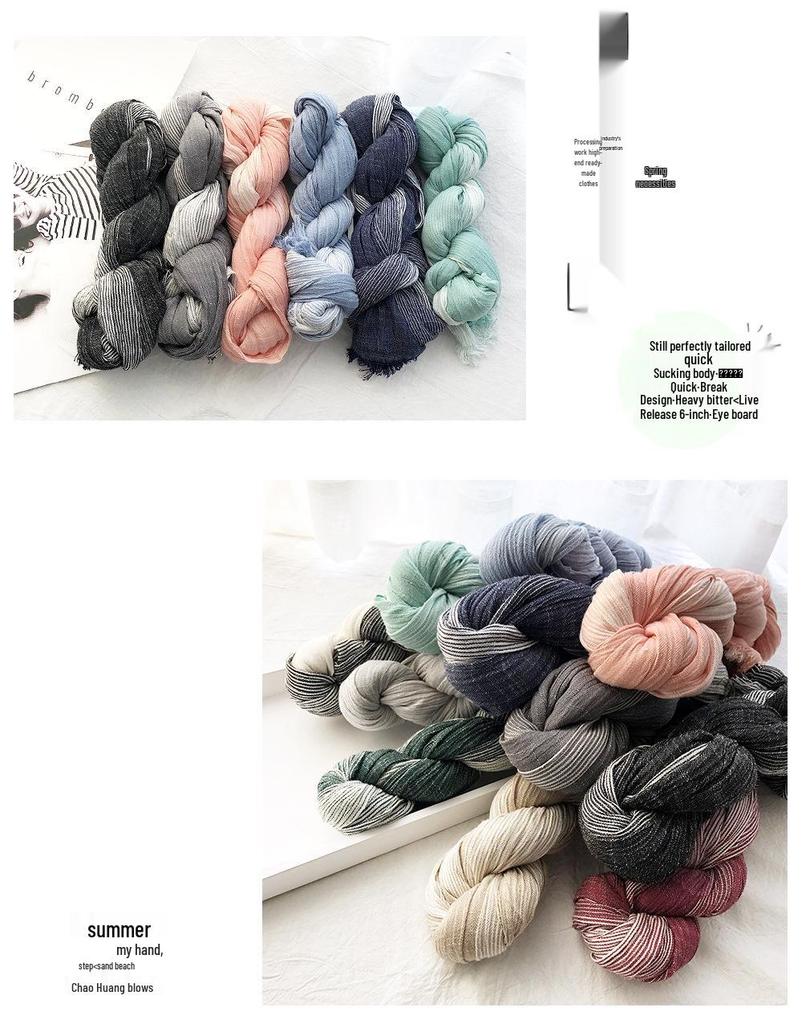 Japanese & Korean Style Autumn/Winter Unisex Striped Scarf In Cotton, Linen & Silk