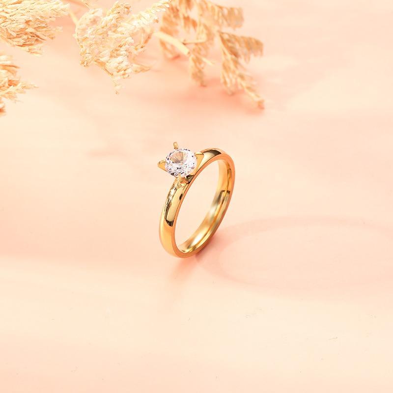 Stainless steel ring female niche 4mm inner and outer arc zircon diamond titanium steel couple jewelry