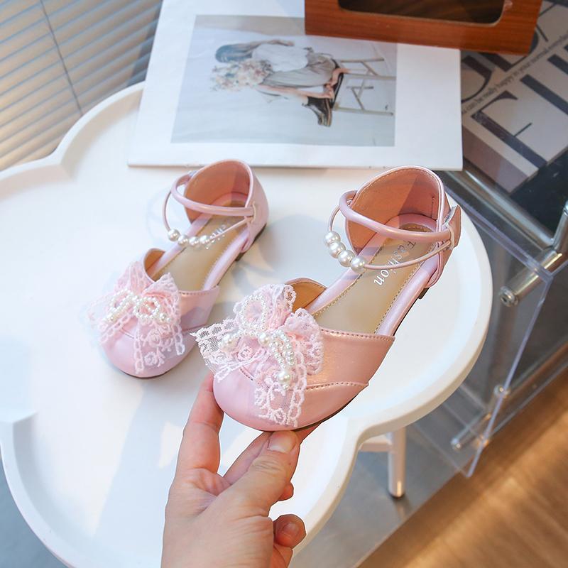 Girls Half Sandals Mesh Lace Bow Kids Princess Shoes Round for Party Wedding 2025 Summer Girls Dance Shoes Round Toes Ins Trendy