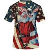 Family Christmas Shirts Santa Print Patriotic Tshirts for Men American Flag Short Sleeve T-shirts