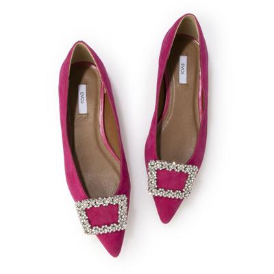 Evol Women's IX5529 Pink Suede Pointed Flat Pumps with Removable Buckle, Size 23.0 Cm